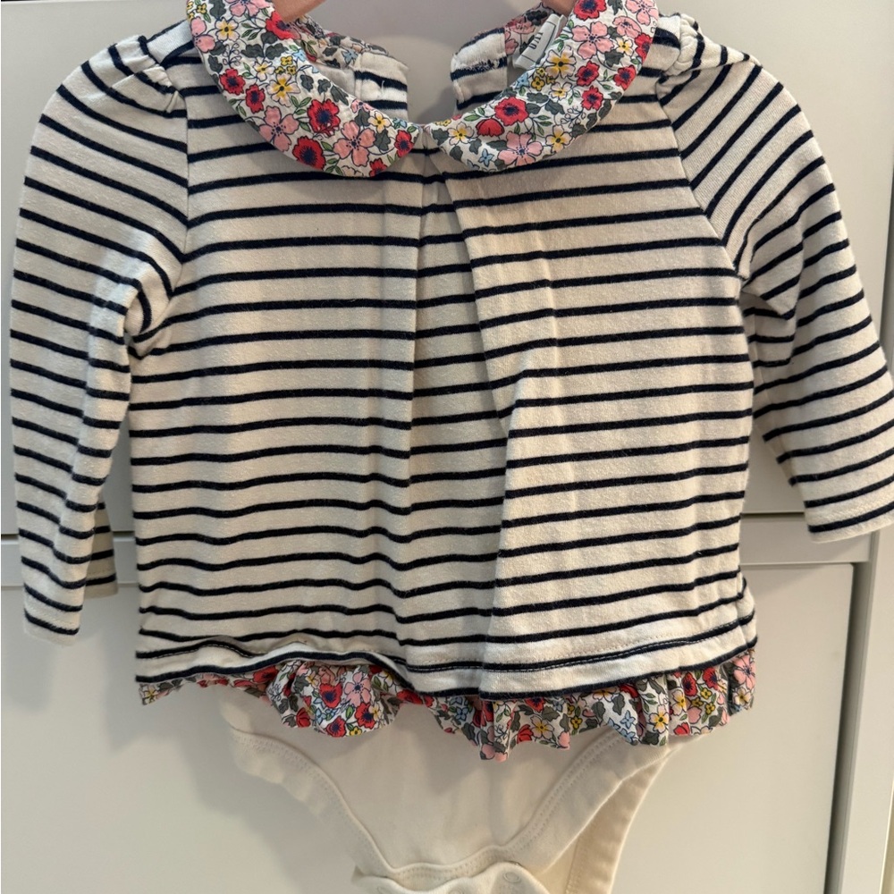 Ditsy Floral Striped Long Sleeve Baby Top with Peter Pan Collar - Baby Gap 6-12m